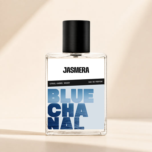 Jasmera Blue Chanal inspired perfume bottle, premium men's Eau de Parfum